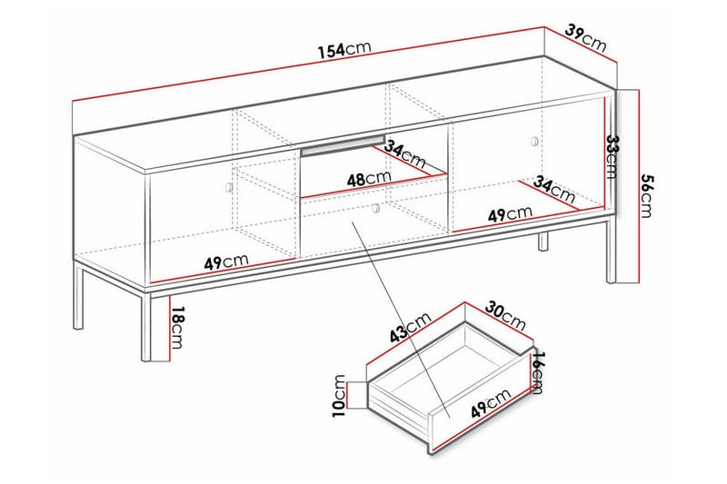 Klinkerville Fritstående Tv-bord 154 cm med Opbevaring i Malet Træ - Hvid - Møbler - TV borde & mediemøbler - TV-borde