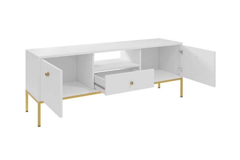 Klinkerville Fritstående Tv-bord 154 cm med Opbevaring i Malet Træ - Hvid - Møbler - TV borde & mediemøbler - TV-borde