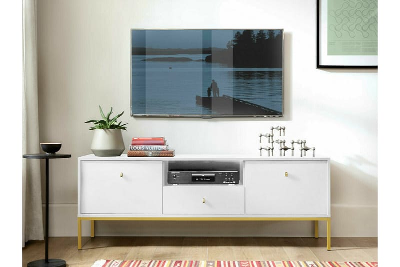 Klinkerville Fritstående Tv-bord 154 cm med Opbevaring i Malet Træ - Hvid - Møbler - TV borde & mediemøbler - TV-borde