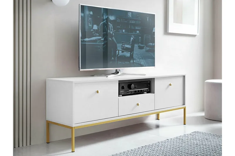 Klinkerville Fritstående Tv-bord 154 cm med Opbevaring i Malet Træ - Hvid - Møbler - TV borde & mediemøbler - TV-borde