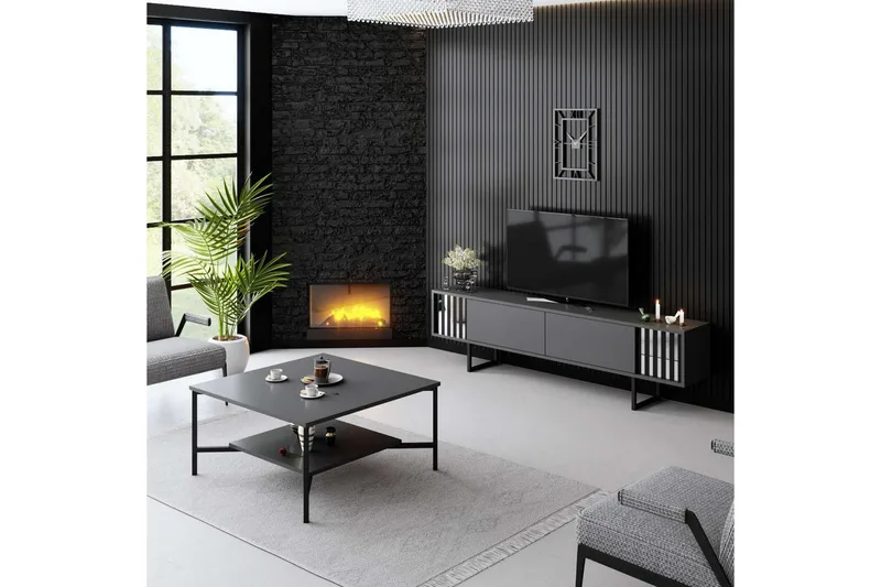 TV-skab Krom Linje Antracit / Sort - Antracit / Sort - Møbler - TV borde & mediemøbler - TV-borde