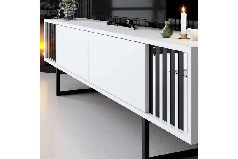 TV-skab Krom Linje Hvid / Sort - Hvid / Sort - Møbler - TV borde & mediemøbler - TV-borde