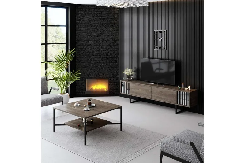 TV-skab Krom Linje Valnød / Sort - Valnød / Sort - Møbler - TV borde & mediemøbler - TV-borde