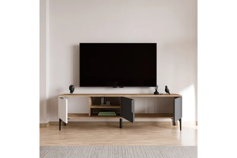 TV-skab Kunar Hvid / Antracit / Eg - Hvid / Antracit / Eg - Møbler - TV borde & mediemøbler - TV-borde