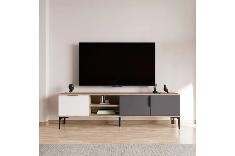 TV-skab Kunar Hvid / Antracit / Eg - Hvid / Antracit / Eg - Møbler - TV borde & mediemøbler - TV-borde