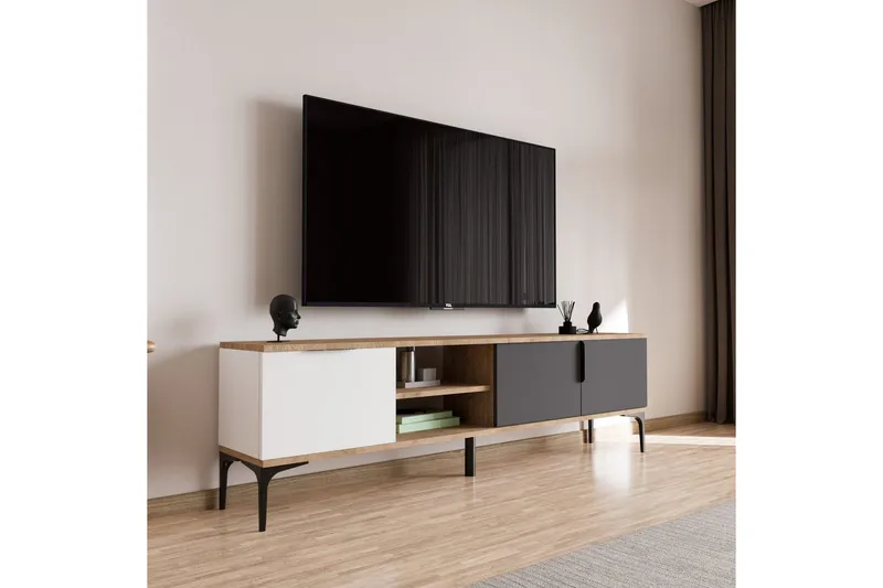 TV-skab Kunar Hvid / Antracit / Eg, Hvid / Antracit / Eg