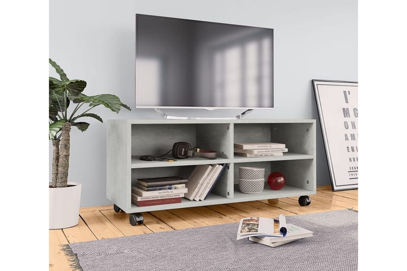 tv-skab med hjul 90 x 35 x 35 cm spånplade betongrå - TV-borde