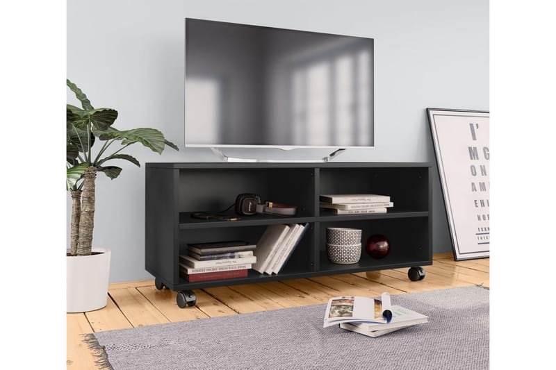 tv-skab med hjul 90 x 35 x 35 cm spånplade sort - TV-borde
