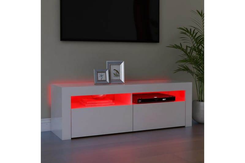 tv-skab med LED-lamper 120x35x40 cm hvid højglans - Hvid - Møbler - TV borde & mediemøbler - TV-borde