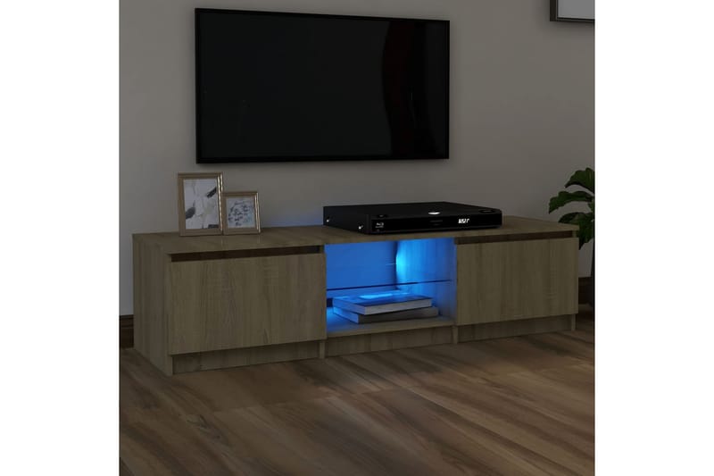 tv-skab med LED-lys 140x40x35,5 cm sonoma-eg - Brun - TV-borde