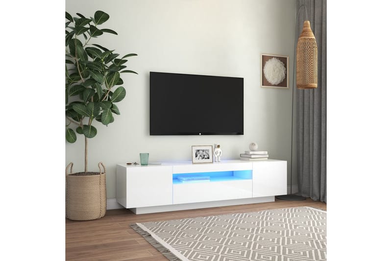 tv-skab med LED-lys 160x35x40 cm hvid højglans - Hvid - TV-borde