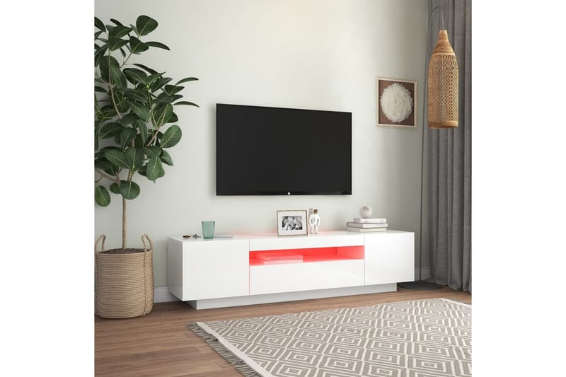 tv-skab med LED-lys 160x35x40 cm hvid højglans - Hvid - TV-borde