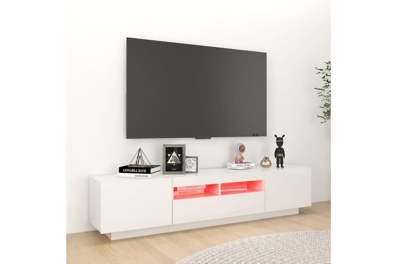 tv-skab med LED-lys 180x35x40 cm hvid højglans - Hvid - TV-borde