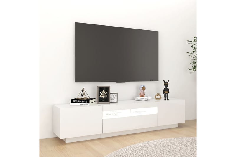 tv-skab med LED-lys 180x35x40 cm hvid højglans - Hvid - TV-borde