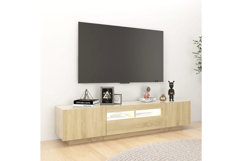 tv-skab med LED-lys 180x35x40 cm sonoma-eg - Brun - TV-borde