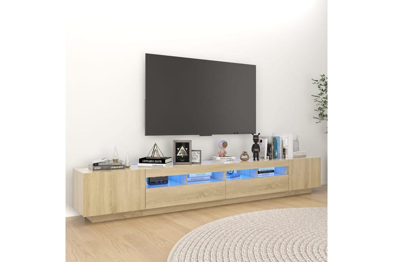 tv-skab med LED-lys 260x35x40 cm sonoma-eg - Brun - TV-borde