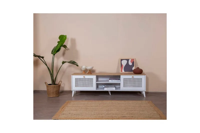 TV-skab Mjudi Håndværk Hvid / Eg - Hvid / Eg - Møbler - TV borde & mediemøbler - TV-borde