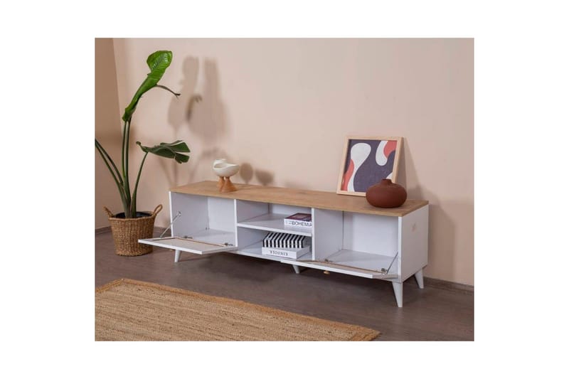 TV-skab Mjudi Håndværk Hvid / Eg - Hvid / Eg - Møbler - TV borde & mediemøbler - TV-borde
