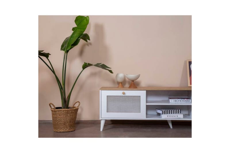 TV-skab Mjudi Håndværk Hvid / Eg - Hvid / Eg - Møbler - TV borde & mediemøbler - TV-borde