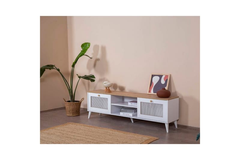 TV-skab Mjudi Håndværk Hvid / Eg - Hvid / Eg - Møbler - TV borde & mediemøbler - TV-borde