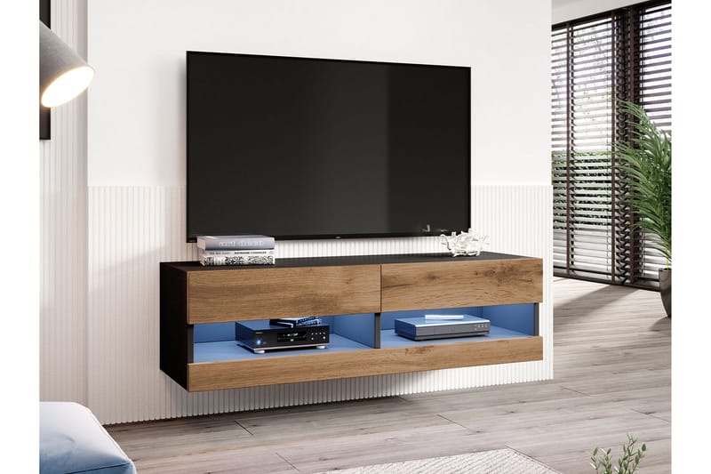 Narbonne Tv-skab 180 cm Blå LED - Natur/Sort - TV-skab