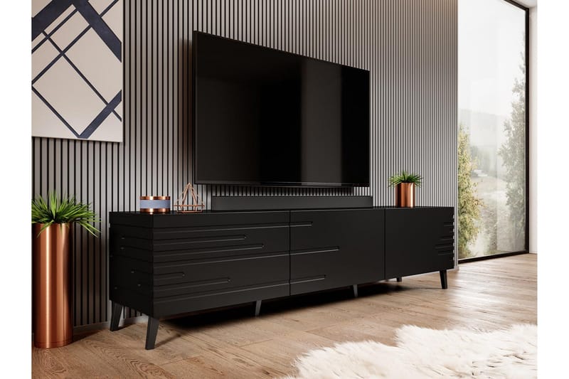 Novaj Fritstående Tv-bord 40 cm med Opbevaring i Malet Træ - Sort - Møbler - TV borde & mediemøbler - TV-borde