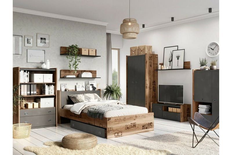 Rathmore Gulvstående Tv-bord 110 cm med Opbevaring i Eg - Antracit - Møbler - TV borde & mediemøbler - TV-borde
