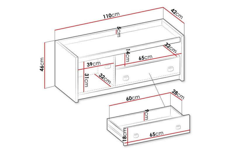 Rathmore Gulvstående Tv-bord 110 cm med Opbevaring i Eg - Antracit - Møbler - TV borde & mediemøbler - TV-borde