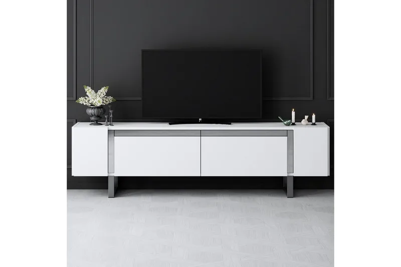 TV-skab Sozi Hvid / Sølv - Hvid / Sølv - Møbler - TV borde & mediemøbler - TV-borde