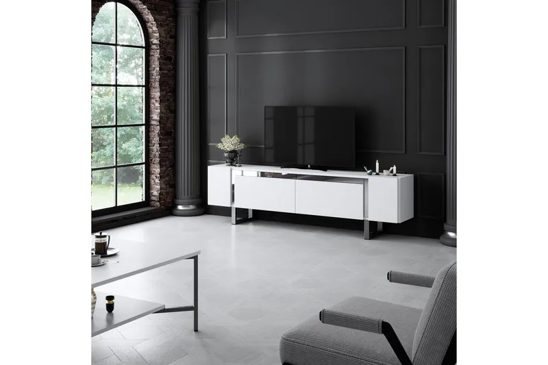 TV-skab Sozi Hvid / Sølv - Hvid / Sølv - Møbler - TV borde & mediemøbler - TV-borde