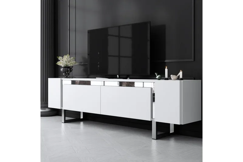 TV-skab Sozi Hvid / Sølv - Hvid / Sølv - Møbler - TV borde & mediemøbler - TV-borde