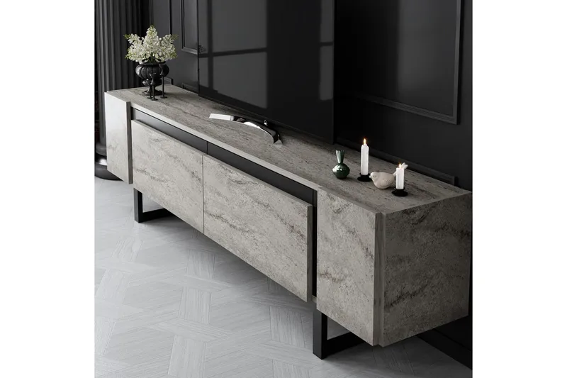 TV-skab Sozi Travertin / Sort - Travertin / Sort - Møbler - TV borde & mediemøbler - TV-borde