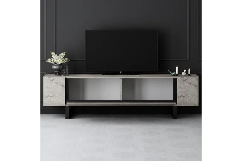 TV-skab Sozi Travertin / Sort - Travertin / Sort - Møbler - TV borde & mediemøbler - TV-borde