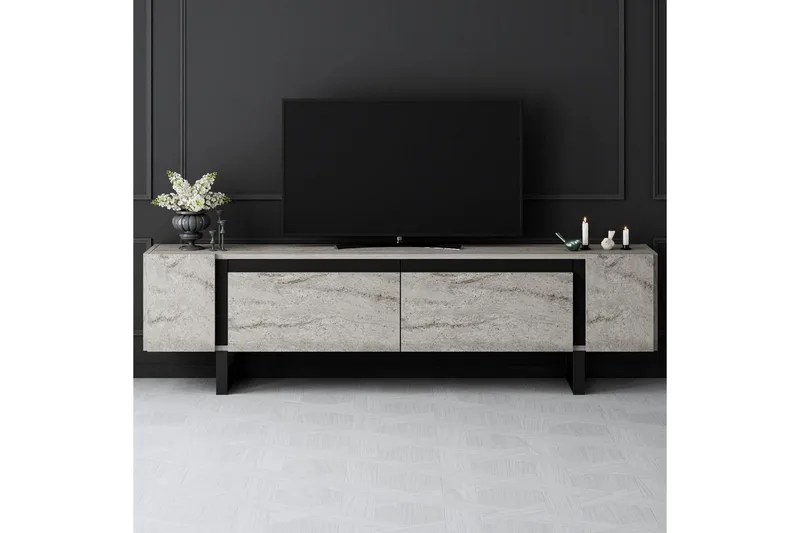 TV-skab Sozi Travertin / Sort - Travertin / Sort - Møbler - TV borde & mediemøbler - TV-borde