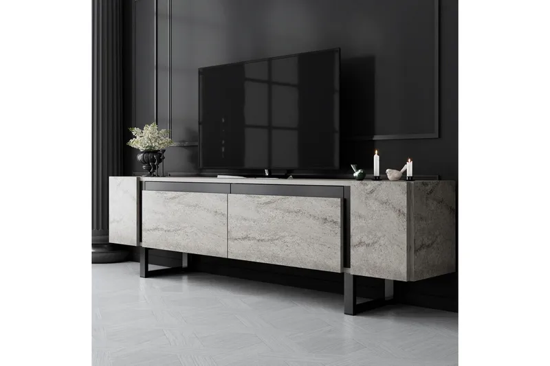 TV-skab Sozi Travertin / Sort - Travertin / Sort - Møbler - TV borde & mediemøbler - TV-borde