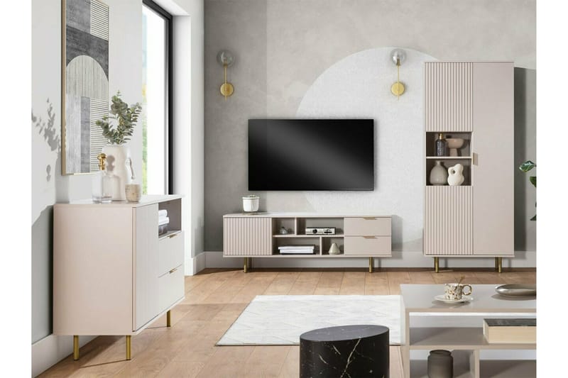 Staffin Fritstående Tv-bord 150 cm med Opbevaring i Malet Træ - Beige - Møbler - TV borde & mediemøbler - TV-borde