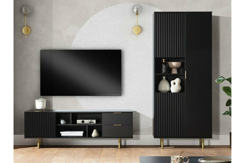 Staffin Fritstående Tv-bord 150 cm med Opbevaring i Malet Træ - Sort - Møbler - TV borde & mediemøbler - TV-borde