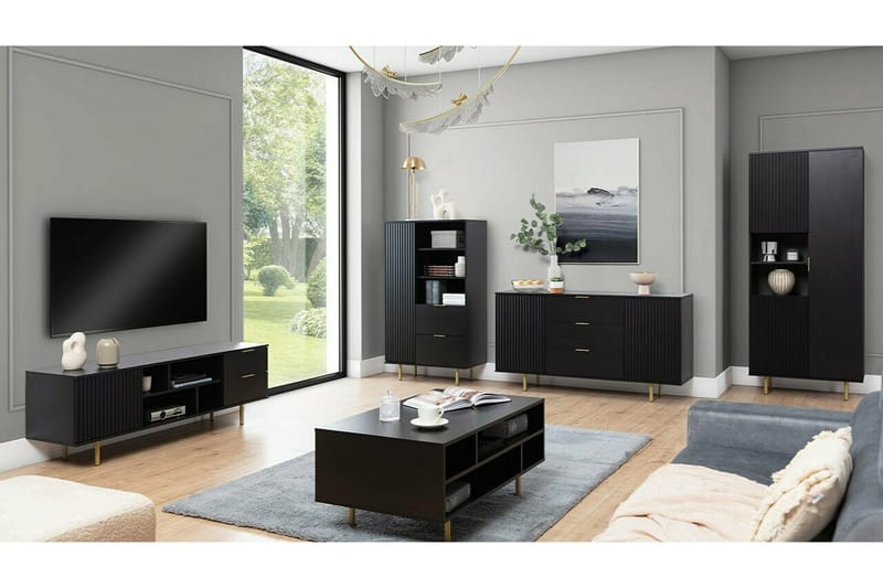 Staffin Fritstående Tv-bord 150 cm med Opbevaring i Malet Træ - Sort - Møbler - TV borde & mediemøbler - TV-borde