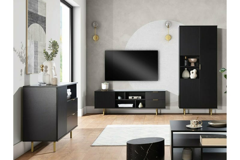 Staffin Fritstående Tv-bord 150 cm med Opbevaring i Malet Træ - Sort - Møbler - TV borde & mediemøbler - TV-borde