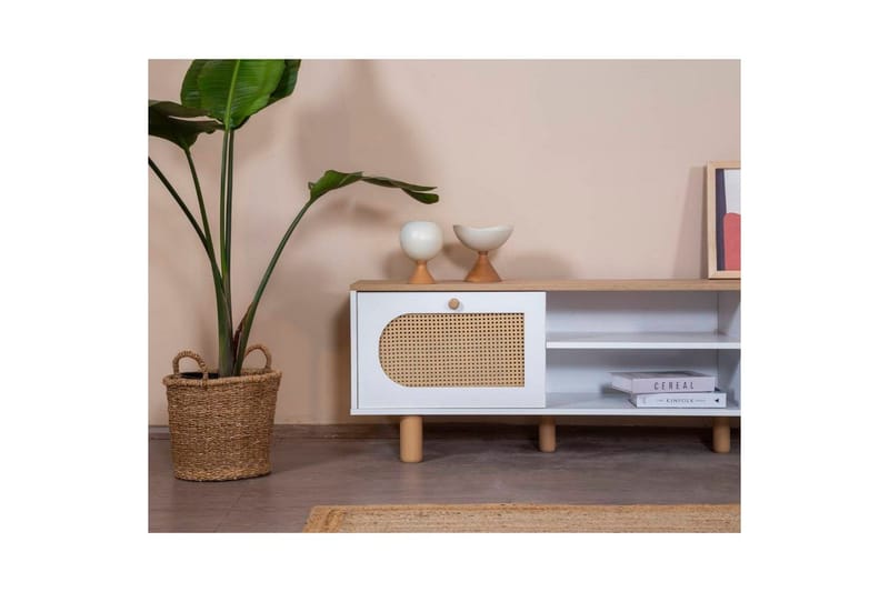 TV-skab Terra Hvid / Eg - Mellemfarvet træ/Hvid - Møbler - TV borde & mediemøbler - TV-borde