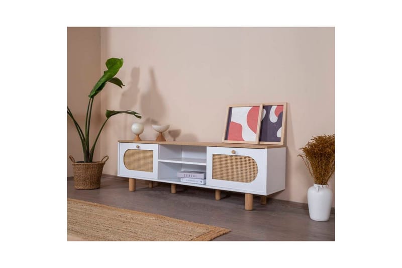 TV-skab Terra Hvid / Eg - Mellemfarvet træ/Hvid - Møbler - TV borde & mediemøbler - TV-borde
