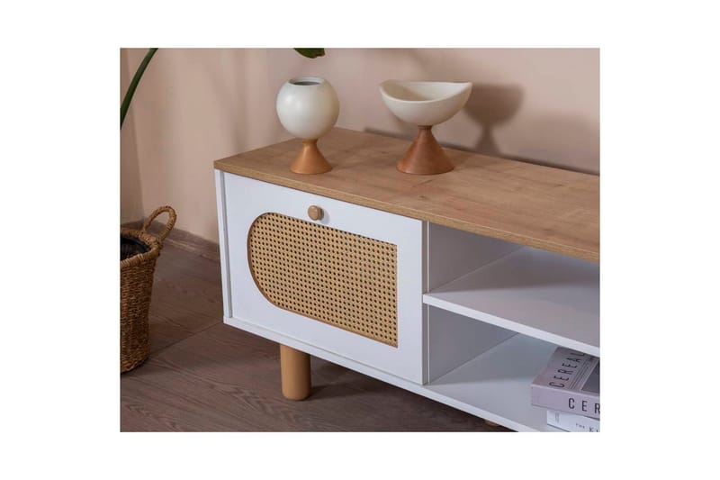 TV-skab Terra Hvid / Eg - Mellemfarvet træ/Hvid - Møbler - TV borde & mediemøbler - TV-borde