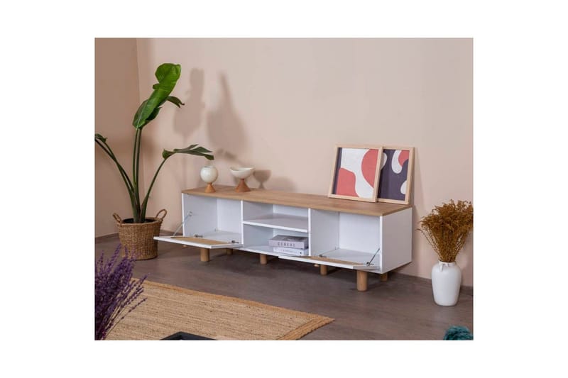 TV-skab Terra Hvid / Eg - Mellemfarvet træ/Hvid - Møbler - TV borde & mediemøbler - TV-borde