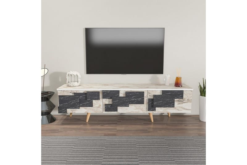 TV-skab Ticomannd Hvid / Marmor - Hvid / Marmor - Møbler - TV borde & mediemøbler - TV-borde