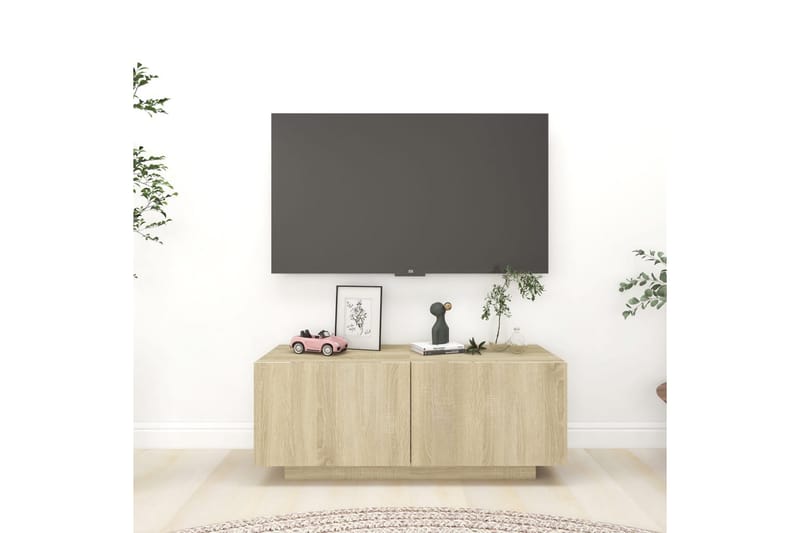 tv-skab 100x35x40 cm spånplade sonoma-eg - Brun - TV-skab