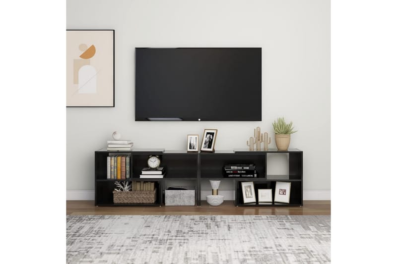 tv-skab 149x30x52 cm spånplade sort højglans - Sort - Møbler - TV borde & mediemøbler - TV-skab