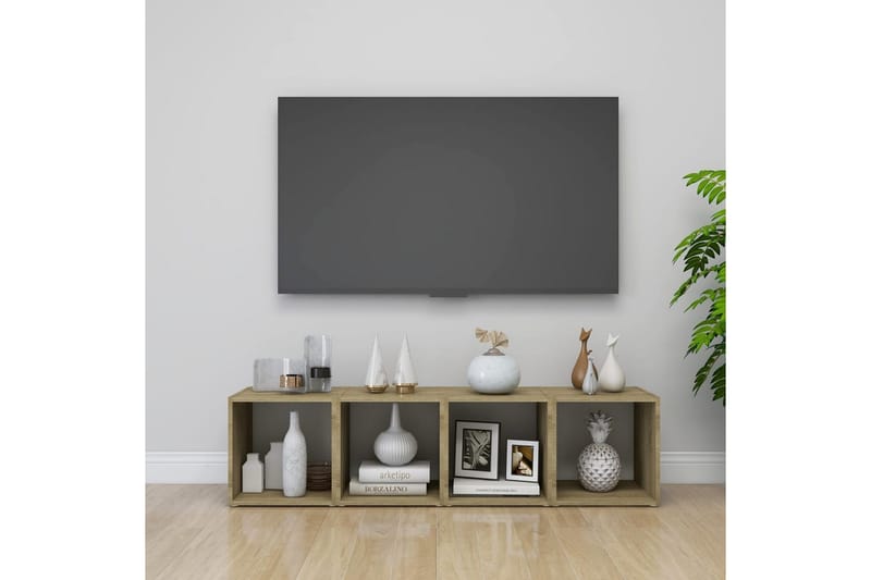 tv-skabe 2 stk. 37x35x37 cm spånplade hvid og sonoma-eg - Beige - TV-skab