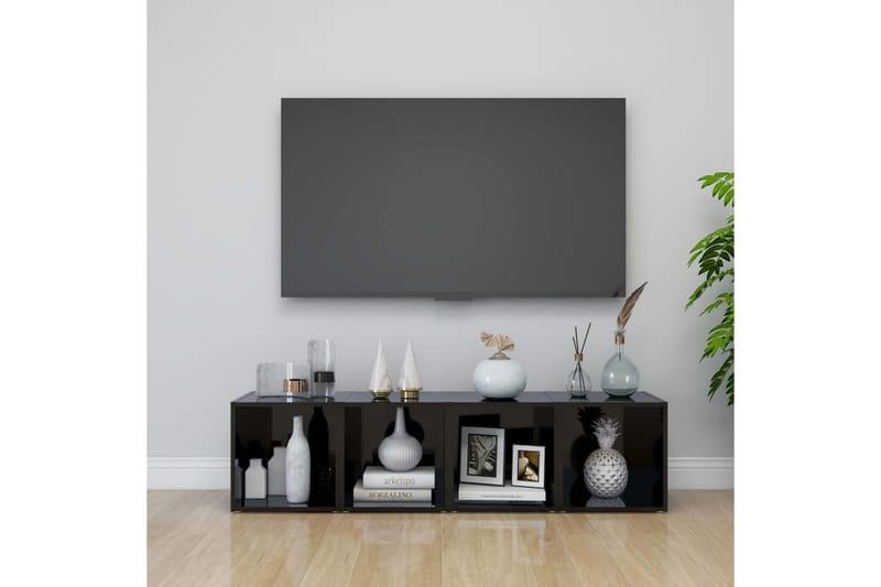 tv-skabe 2 stk. 37x35x37 cm spånplade sort højglans - Sort - TV-skab