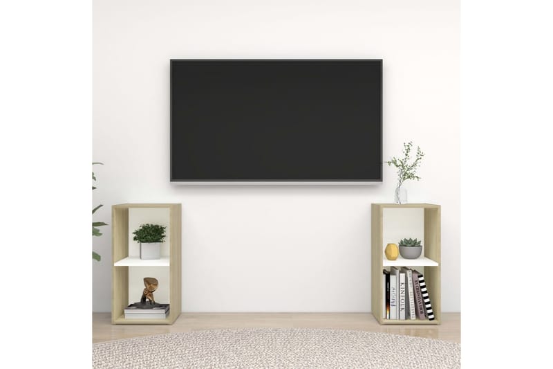 tv-skabe 2 stk. 72x35x36,5 cm spånplade hvid og sonoma-eg - Beige - TV-skab