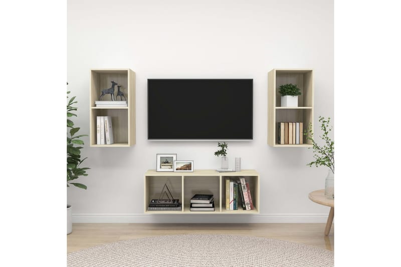 tv-skabe 3 dele spånplade sonoma-eg - Brun - Møbler - TV borde & mediemøbler - TV-skab